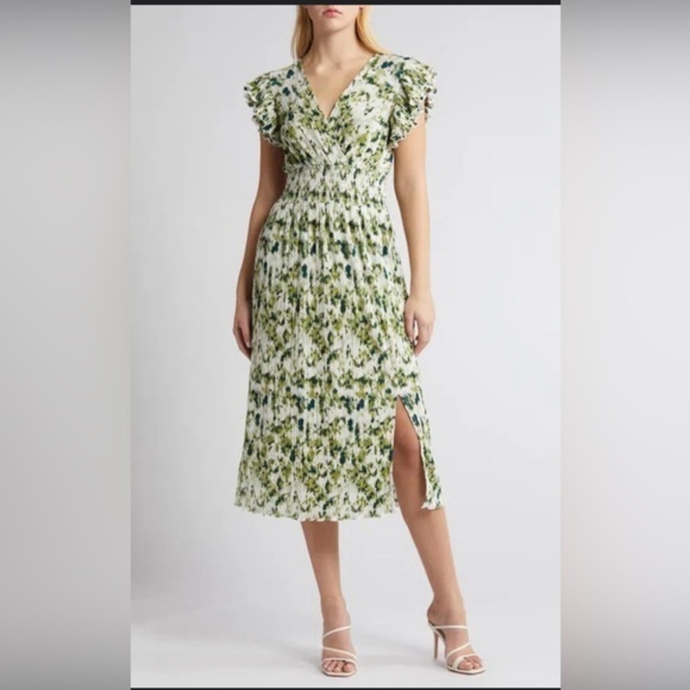 Chelsea28 Green and White Floral Midi Dress Size S